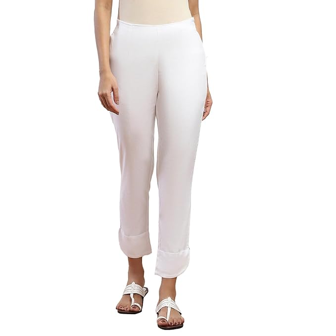 BIBA Women Straight High Rise Viscose Lycra Solid Pant