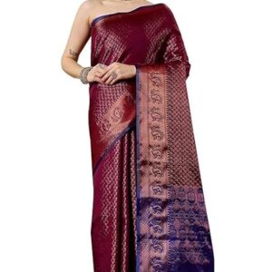 Women's Banarasi Silk Saree With Golden Zari Work With Blouse Piece