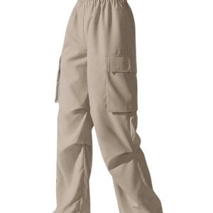 GRECIILOOKS Women's Loose Low Rise Cotton Solid Side Pockets Parachute Cargo Baggy Pant