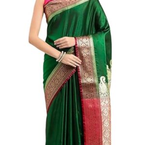 Women's Banarasi Kanjivaram Satin Silk Saree Featuring Embroidered Patterns and Zari Detailing Preimum Thread Work 6.3 Meter Saree Polka Dot Banarasi Tissue