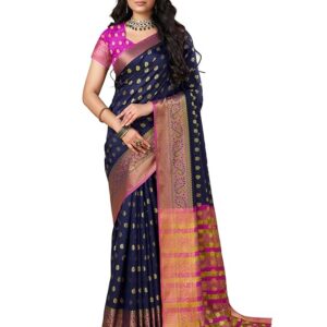 Women's Pure Soft Kanjivaram Silk Saree Banarasi Design Style With Blouse Piece for Wedding