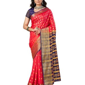 Women's Pure Soft Kanjivaram Silk Saree Banarasi Design Style With Blouse Piece for Wedding