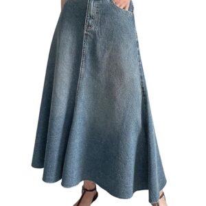 GRECIILOOKS Women's High Waist Denim Skirt with Front Slit