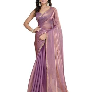 Women's Soft Fancy Silk Saree With/ Hand Work Lace Boarder & Comes With Unstitched Blouse Piece