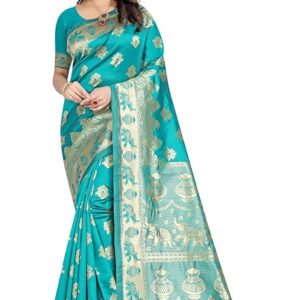 Women's Pure Soft Kanjivaram Silk Saree Banarasi Design Style With Blouse Piece for Wedding
