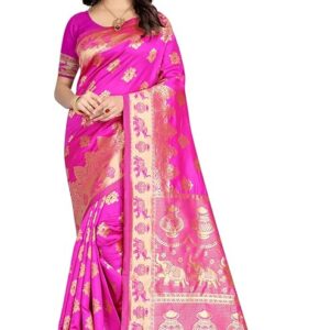 C J Enterprise Women's Pure Soft Kanjivaram Silk Saree Banarasi Design Style With Blouse Piece for Wedding (Pari9016-51)