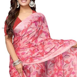 Women's Chiffon Floral Printed Saree with Blouse Piece