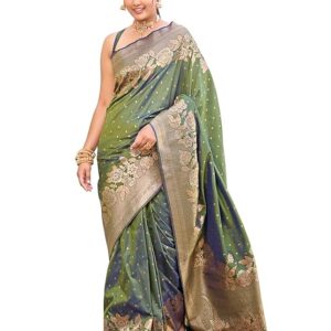 Women's Trendy Banarasi Woven Saree with Heavy Jacquard Work, Elegant Design, Silk Saree with Maching Lace Border Unstitched Blouse Piece for Weddings & Festive Occasions