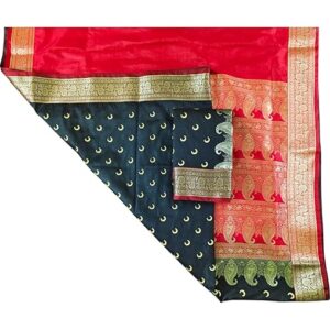 Women's Banarasi Kanjivaram Satin Silk Saree Featuring Embroidered Patterns and Zari Detailing Preimum Thread Work 6.3 Meter Saree Polka Dot Banarasi Tissue