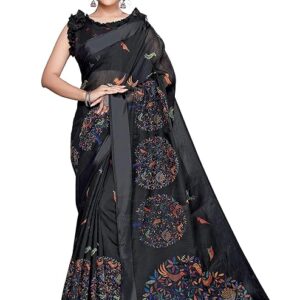 Women's Cotton Blend Saree With Unstitched Blouse Piece
