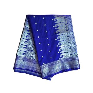 Women's Banarasi Kanjivaram Satin Silk Saree Featuring Embroidered Patterns and Zari Detailing Preimum Thread Work 6.3 Meter Saree Polka Dot Banarasi Tissue