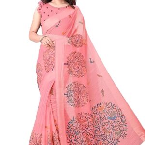 Women's Cotton Blend Saree With Unstitched Blouse Piece