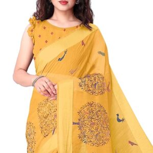 Women's Cotton Blend Saree With Unstitched Blouse Piece