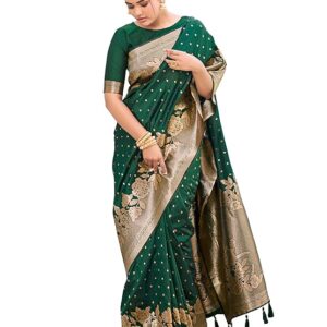 Women's Trendy Banarasi Woven Saree with Heavy Jacquard Work, Elegant Design, Silk Saree with Maching Lace Border Unstitched Blouse Piece for Weddings & Festive Occasions