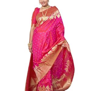 Women's Trendy Banarasi Woven Saree with Heavy Jacquard Work, Elegant Design, Silk Saree with Maching Lace Border Unstitched Blouse Piece for Weddings & Festive Occasions
