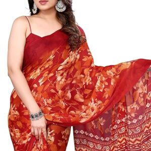MIRCHI FASHION Women's Chiffon Floral Printed Saree with Blouse Piece