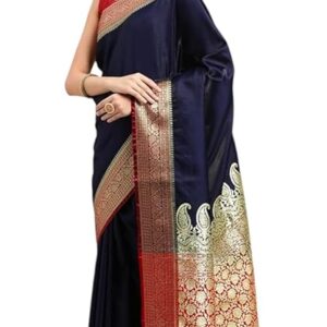 Women's Banarasi Kanjivaram Satin Silk Saree Featuring Embroidered Patterns and Zari Detailing Preimum Thread Work 6.3 Meter Saree Polka Dot Banarasi Tissue