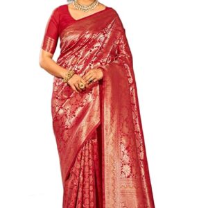 SWORNOF Women's kanjivaram banarasi silk saree for festival Wedding silk with rich pallu Design sarees for women with Unstitched blouse piece