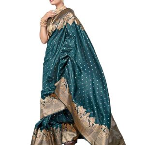 Women's Trendy Banarasi Woven Saree with Heavy Jacquard Work, Elegant Design, Silk Saree with Maching Lace Border Unstitched Blouse Piece for Weddings & Festive Occasions