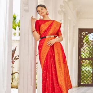 SWORNOF Women's kanjivaram banarasi silk saree for festival Wedding silk with rich pallu Design sarees for women with Unstitched blouse piece