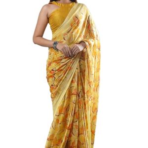 Women's Chiffon Floral Printed Saree with Blouse Piece