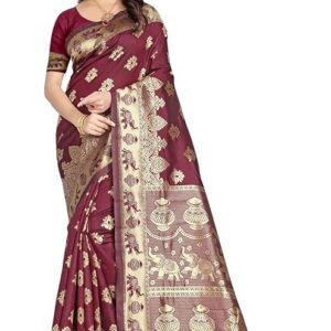 Women's Pure Soft Kanjivaram Silk Saree Banarasi Design Style With Blouse Piece for Wedding