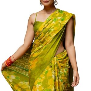 Women's Chiffon Floral Printed Saree with Blouse Piece