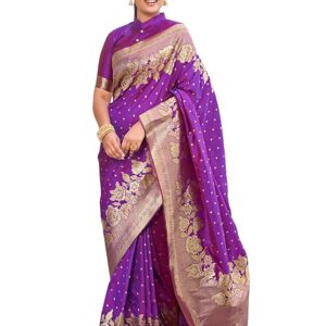 Women's Trendy Banarasi Woven Saree with Heavy Jacquard Work, Elegant Design, Silk Saree with Maching Lace Border Unstitched Blouse Piece for Weddings & Festive Occasions