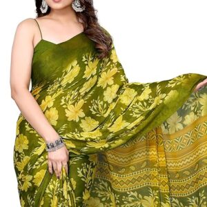 Women's Chiffon Floral Printed Saree with Blouse Piece