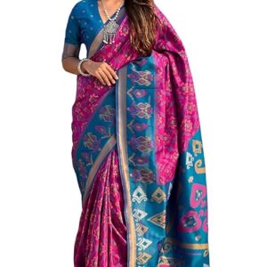 Women's Kanjivaram Patola Soft Silk Sarees With Unstitched Blouse Piece