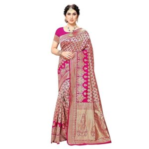 Yashika Women's Trendy Banarasi Kanjivaram Magenta Color Art Silk Saree with Blouse Material
