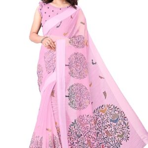 Women's Cotton Blend Saree With Unstitched Blouse Piece