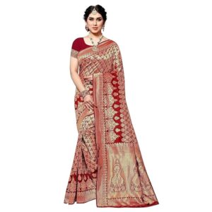 Yashika Women's Trendy Banarasi Kanjivaram Red Color Art Silk Saree with Blouse Material