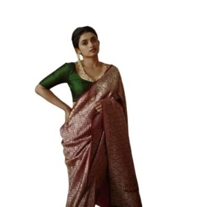 Women's Banarasi Saree Beautiful Jacquard Rich Pallu Design Work Zari Woven Saree With Blouse Piece
