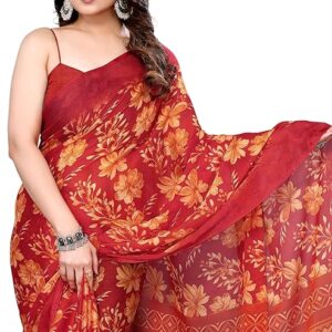Women's Chiffon Floral Printed Saree with Blouse Piece