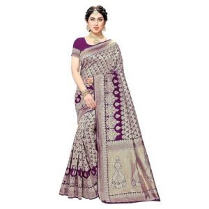 Yashika Women's Trendy Banarasi Kanjivaram Purple Color Art Silk Saree with Blouse Material