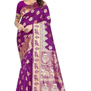 C J Enterprise Women's Pure Soft Kanjivaram Silk Saree Banarasi Design Style With Blouse Piece for Wedding (Pari9016-51)