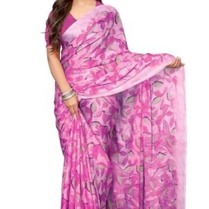 Women's Chiffon Floral Printed Saree with Blouse Piece