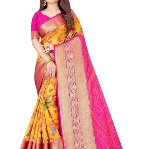 SWORNOF Women's kanjivaram banarasi silk saree for festival Wedding silk with rich pallu Design sarees for women with Unstitched blouse piece