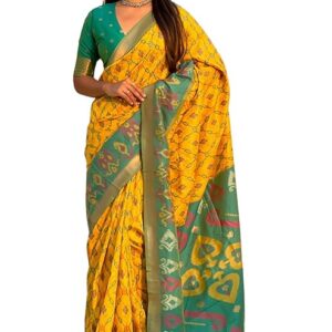 Women's Kanjivaram Patola Soft Silk Sarees With Unstitched Blouse Piece