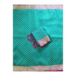 Women's Banarasi Kanjivaram Satin Silk Saree Featuring Embroidered Patterns and Zari Detailing Preimum Thread Work 6.3 Meter Saree Polka Dot Banarasi Tissue
